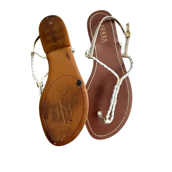 LAUREN RALPH LAUREN White Silver Leather Gladiator Sandals Size 9.5 - Picture 7 of 7